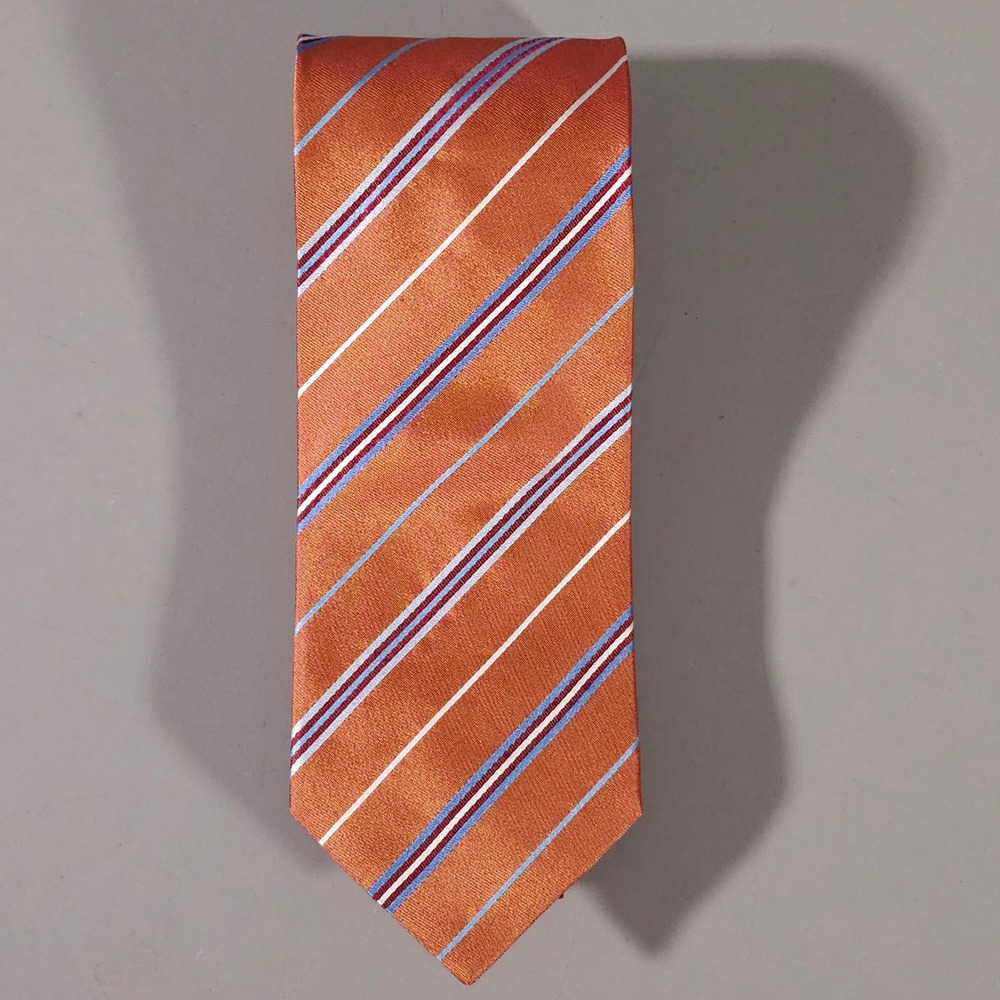 Hugo Boss Necktie Mens OS Orange Striped Silk Made in Italy Business Formal